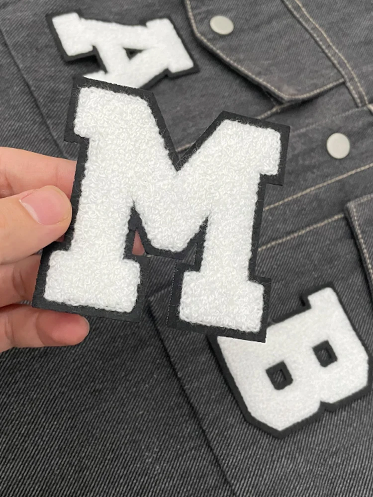 8cm Black & White Chenille Embroidered Letter Patches