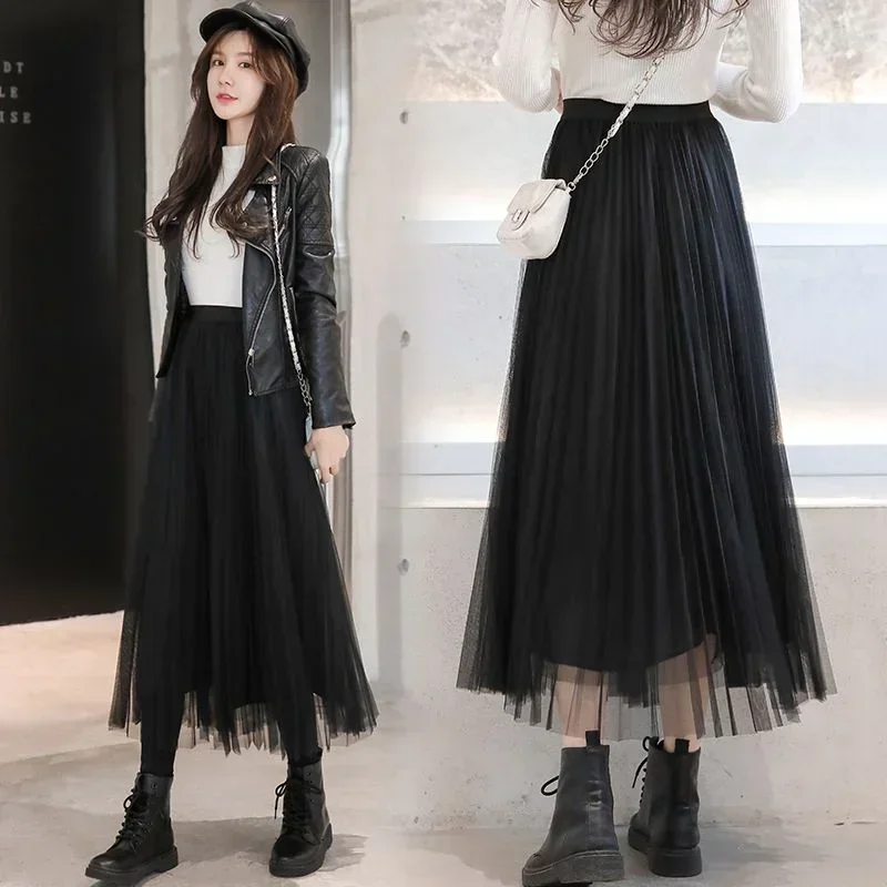 

Gauze Skirt Women Fashion Casual All-match High-waist Slim A-line Skirt Pleated Skirt Y2k Streetwear юбка женская 2024