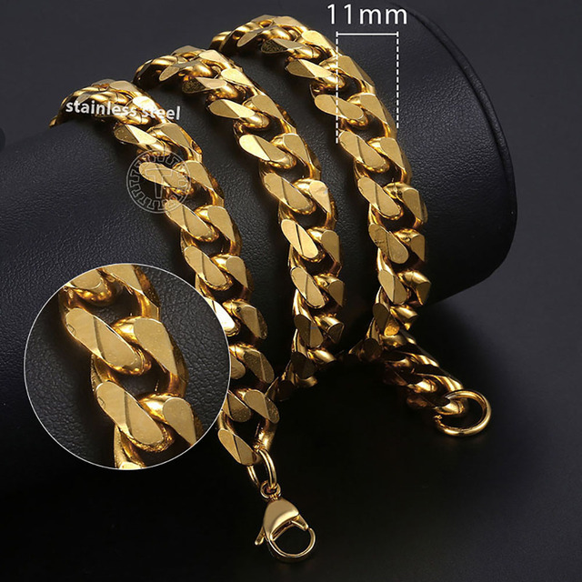 Stainless Steel Necklace Curb Cuban Link Chain For Men Women Gold Tone Solid Metal Punk Jewelry Gift KNM08
