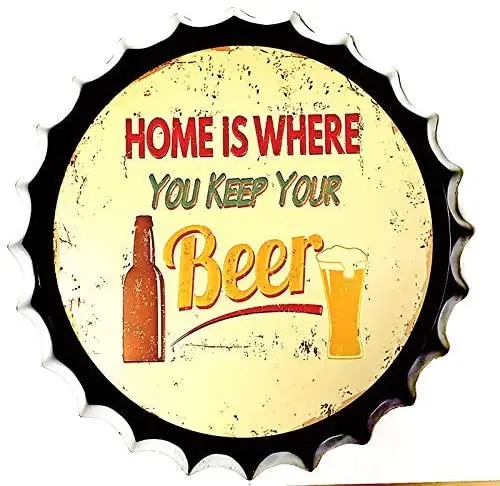 Bottle Cap Metal Tin Signs Home is Where You Keep Your Beer ! Door Sign Hanger Poster Cafe Bar Pub Beer Club Wall Home Decor modern retro tin sign bottle cap metal poster rock music for shop bar club cafe home wall decor