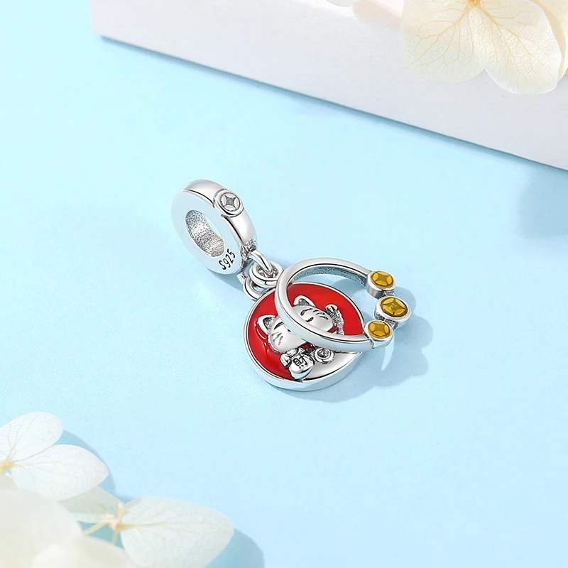 Oryginalne 925 Sterling Silver Charms Maneki Neko Lucky