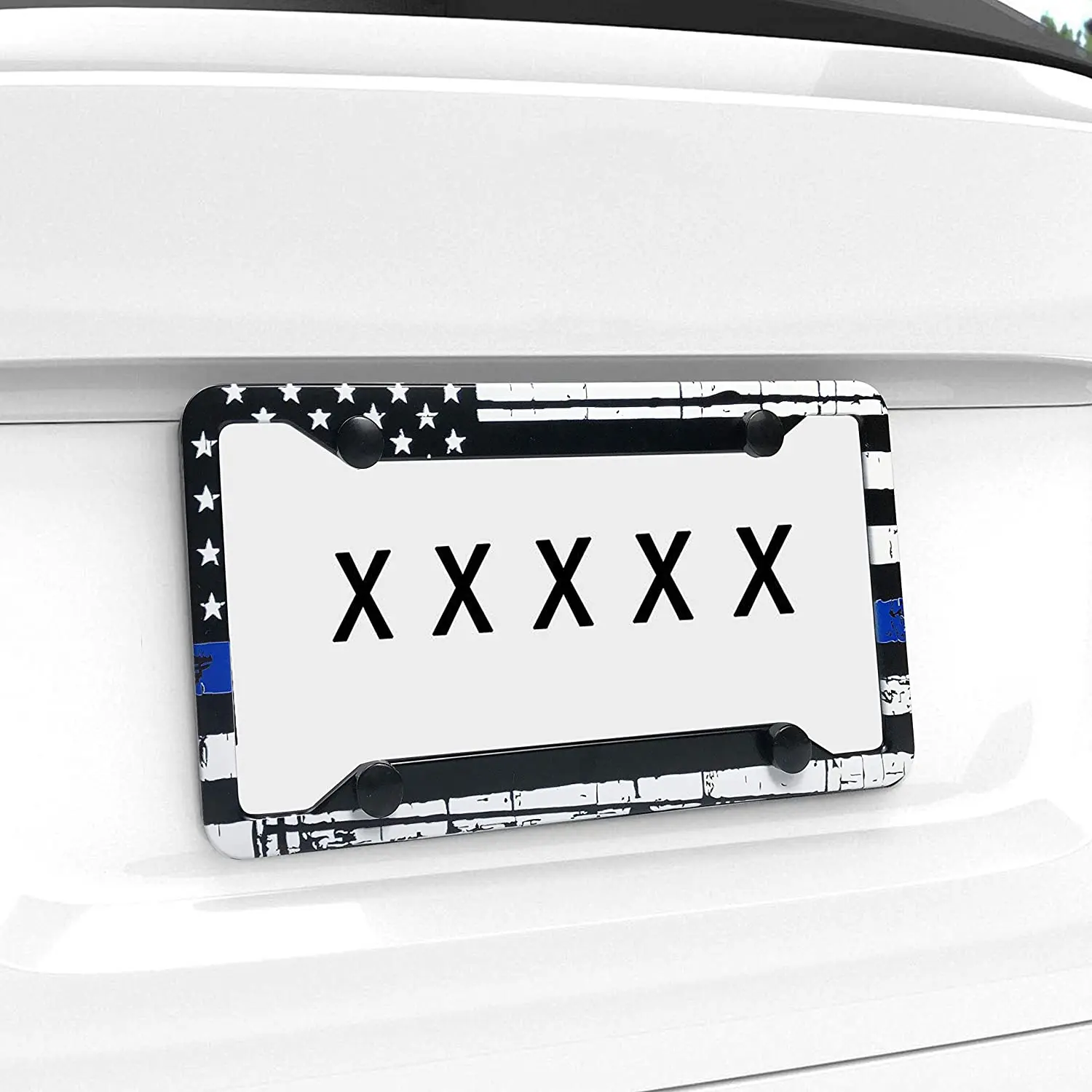 American Flag License Plate Frames – 2 Pack Black White Blue Aluminum Frames With Screw Covers, Universal Fit 1 thumbnail image