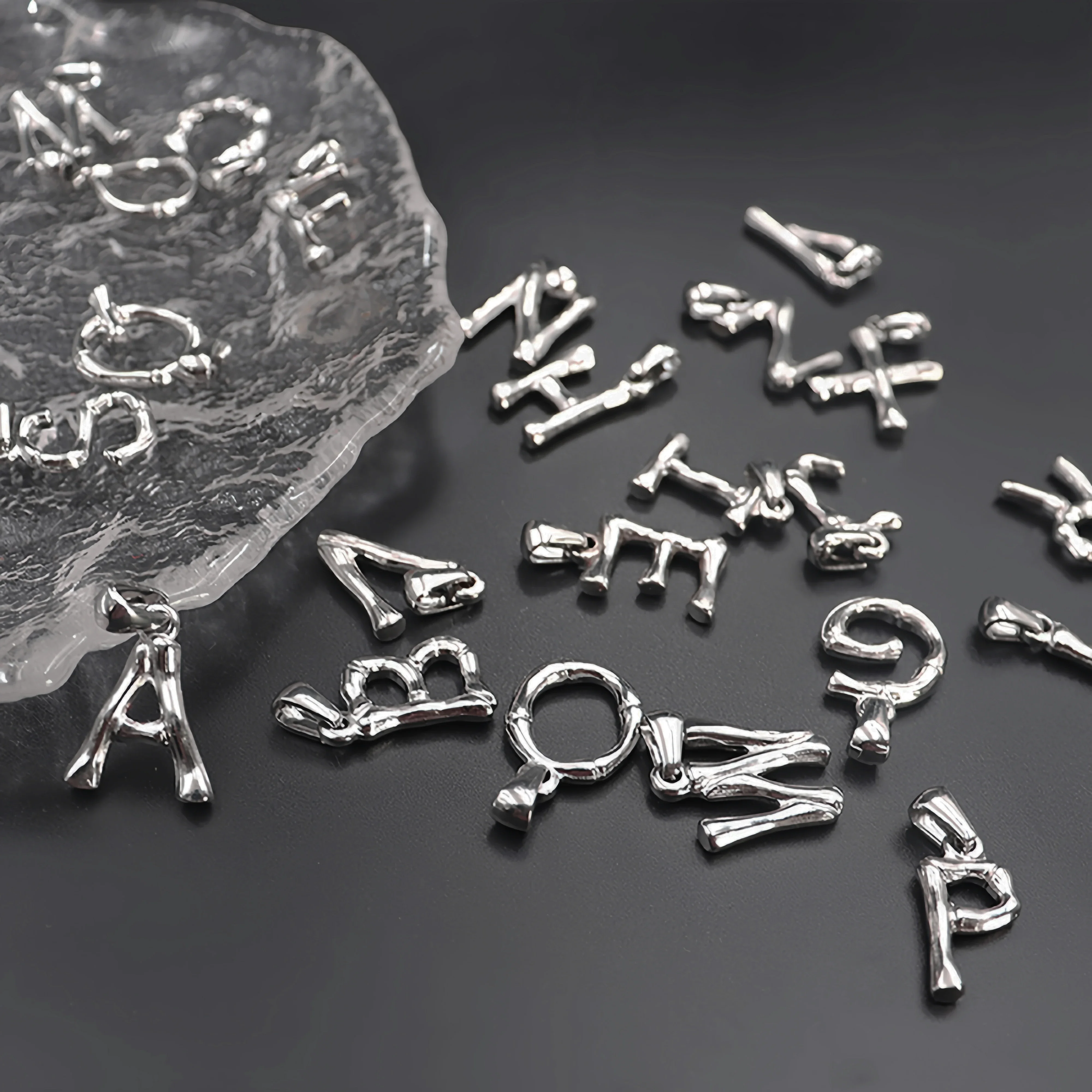 RHYSONG 316L Stainless Steel Initial Letter Silver Color Pendants Round Sun Charm For Women DIY Findings Jewelry Without Chain 4