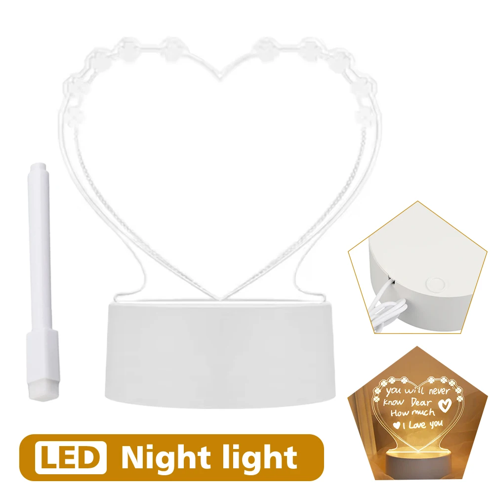 LED Note Board Night Light Creative USB Warm Light Message Board with Writing Pen Erasable Acrylic Drawing Children's Gift
