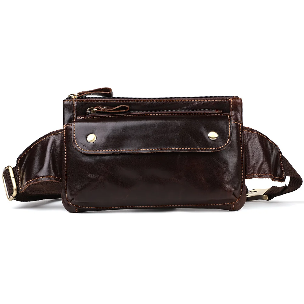 

Genuine Leather Men Waist Bag for Phone Vintage Travel Fanny Pack with Chest Pack Male Belt Bag Zipper Bum Pouch Bag New