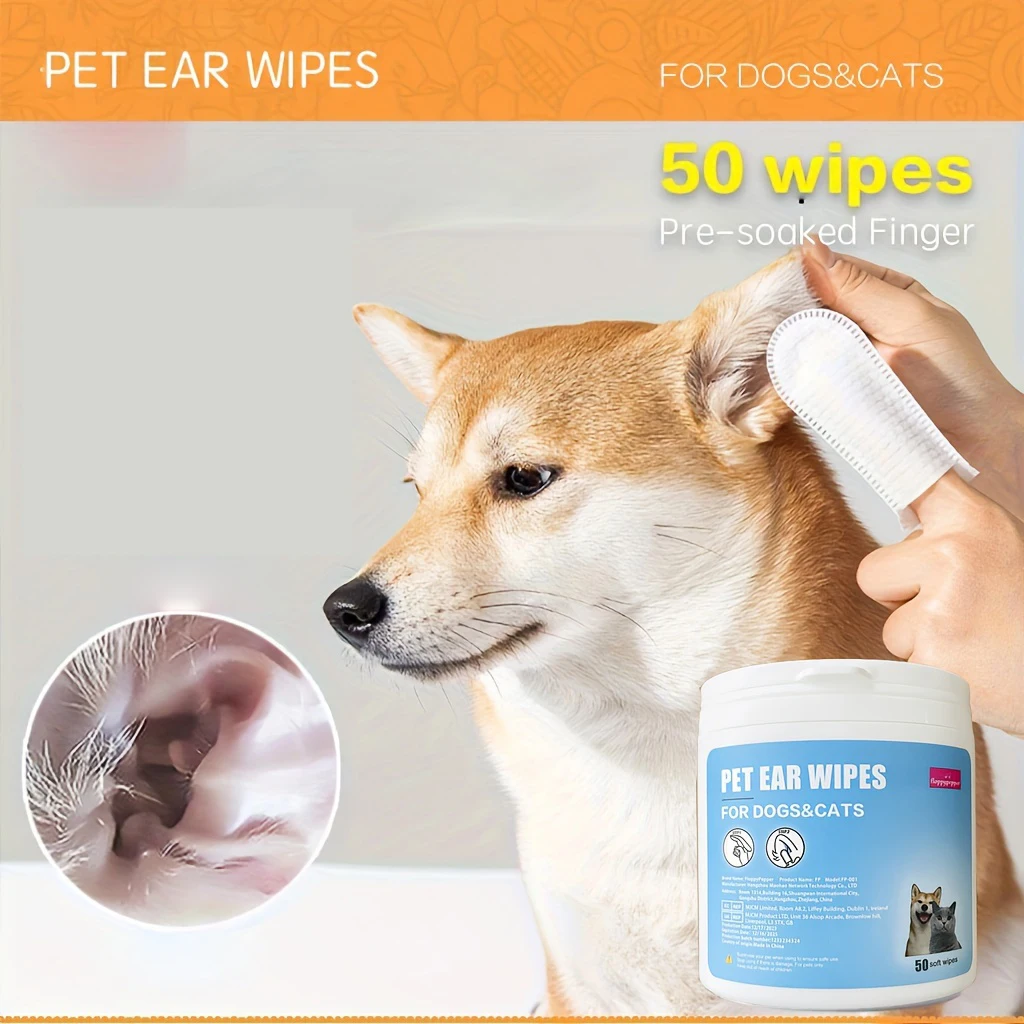 

50pcs Pet Ear Wipes, Gentle Dog Ear Cleaning Finger Cots Earwax Ear Dirt Removal Wipes
