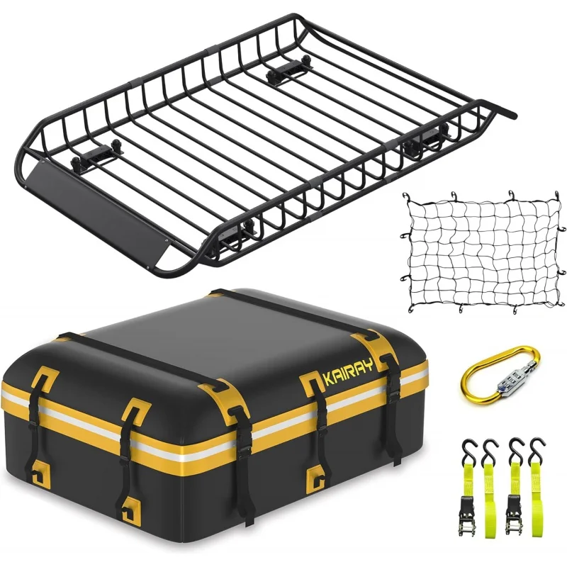 

Roof Rack Cargo Basket 58"(L) x 36"(W) x 5.1"(H) Extendable Universal Rooftop Luggage Carrier for Truck Cars SUV