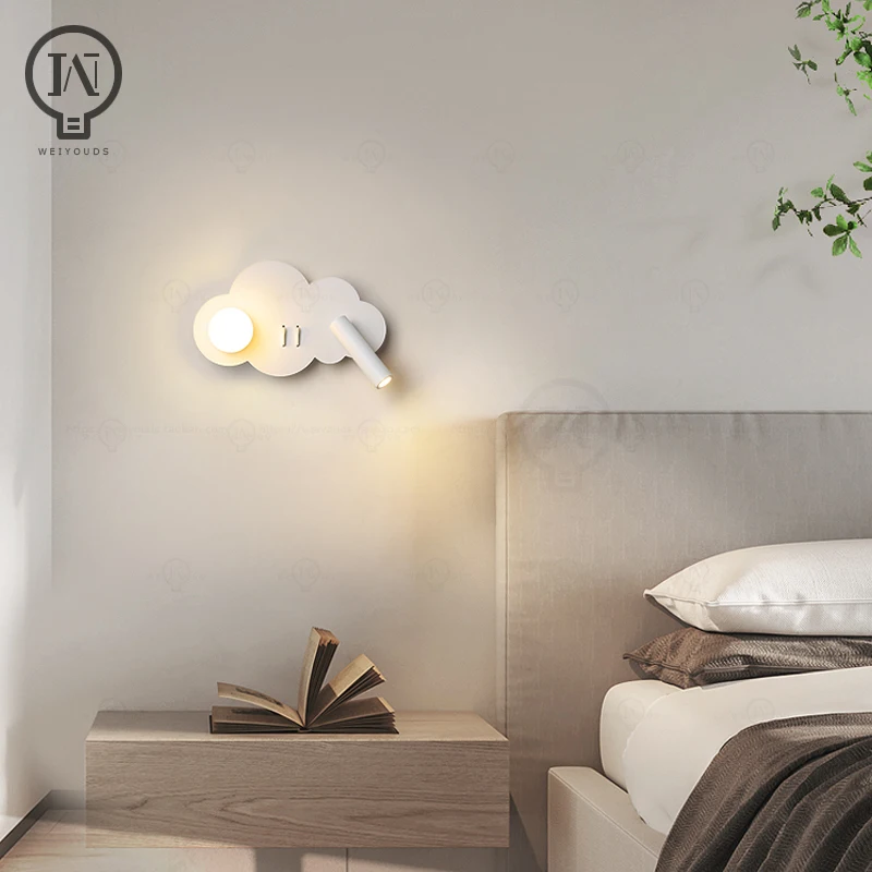 White wall lamp backlight 350 degree rotation adjustable wall lamp hotel bedroom bedside study reading desk with switch
