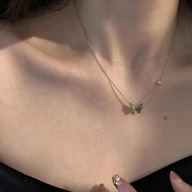 Mood Necklaces Butterfly Pendant Necklace Temperature Control Color Change Necklace Stainless Steel Chain Jewellery Women 2