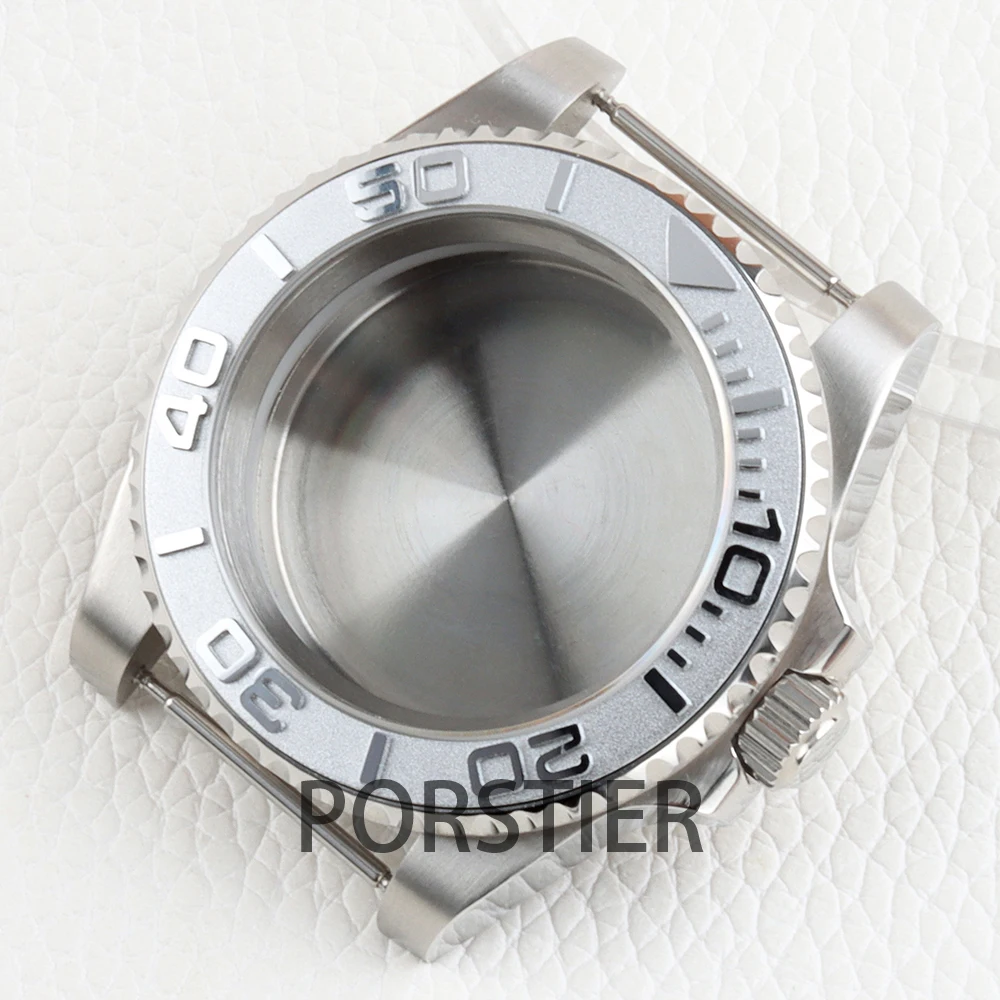 Stainless Steel 40mm Yacht Watch Case with Sapphire Glass & Rubber Strap - 100m Waterproof