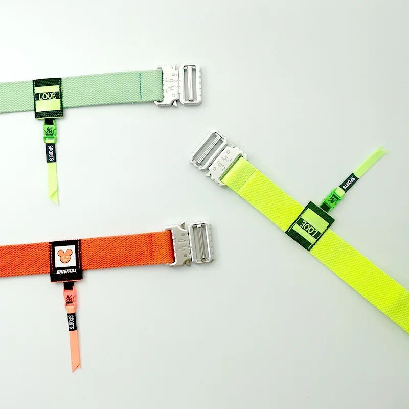 Functional Buckle Belt Men's Tooling Hip-hop Ins Fluorescent Green Decorative Belts Personality Silver Buckle Canvas Light Belt