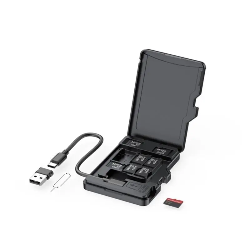 8개 슬롯이 있는 L19-TF 카드 리더기 및 TF형 메모리 카드 보관 케이스 USB Type-C 및 USB 호환 지원