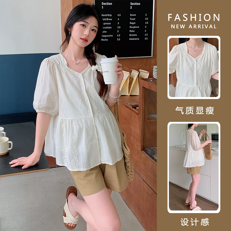 Maternity Tops+Pants Two-piece Maternity Clothes Lantern Sleeve Korean Clothes Loose Belly Support Pants