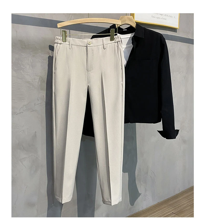 2023 Spring Summer Men's Casual Pants Suit Pant Slim Fit Work Elastic Waist Jogging Trousers Male Black Grey Plus Size 40 42