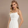 Simple Spaghetti Straps Wedding Dresses Boat Neck Sleeveless Bridal Grown Draped Front Slit Open Back A Line Vestido De Noiva 4