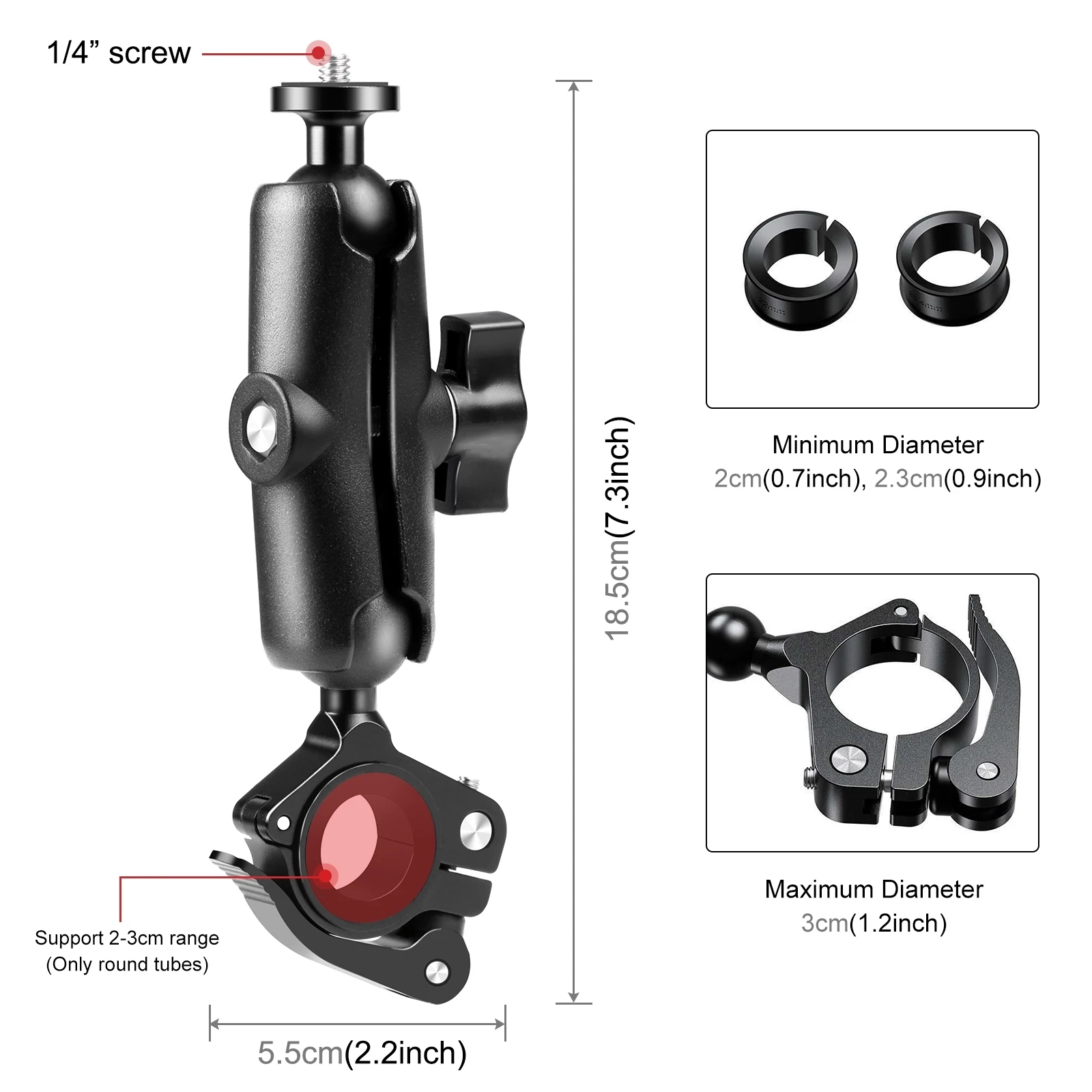 PULUZ 오토바이 알루미늄 합금 O-클립 퀵릴리즈 클램프 핸들 바 고정 마운트 거치대, GoPro 및 기타 액션 카메라용
