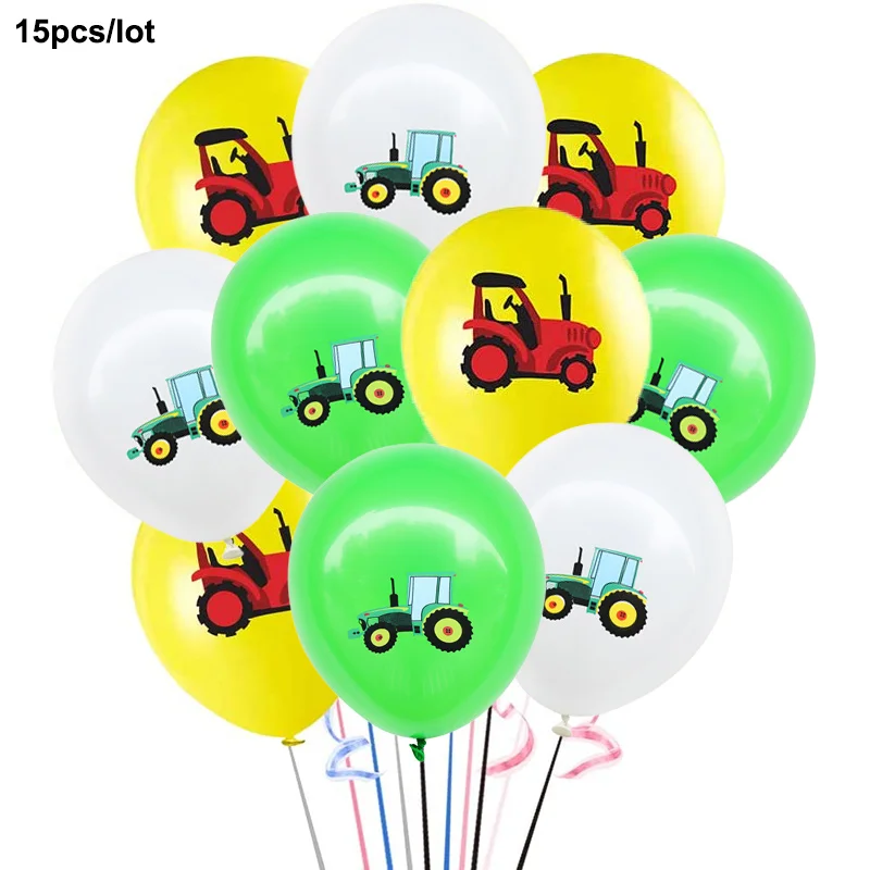 Farm Tractor Party Decor Set - Tableware, Napkins, Tablecloth, Banner, Balloons & Cake Topper