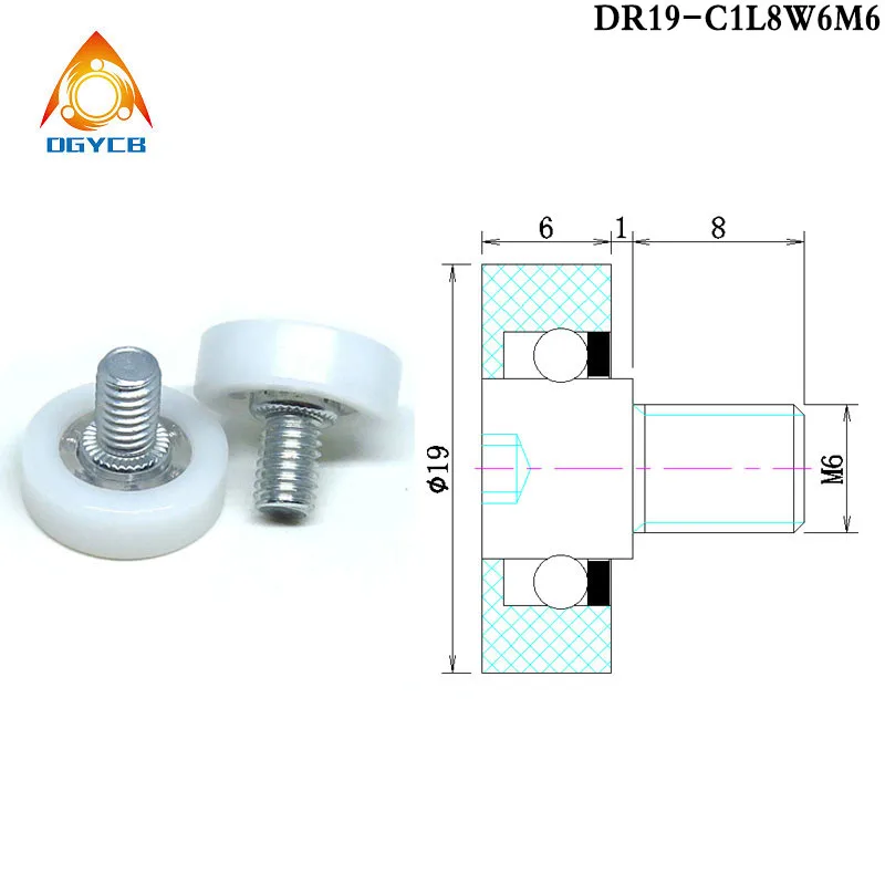 od 19 mm Pom Rolamento com m6 Parafuso Drl19 C1l3w6m6 C2l8w6m6 C3l8w6m6 Rodas de Substituição de Polias de Gaveta Tok 10 Peças Dr19 C1l8w6m6