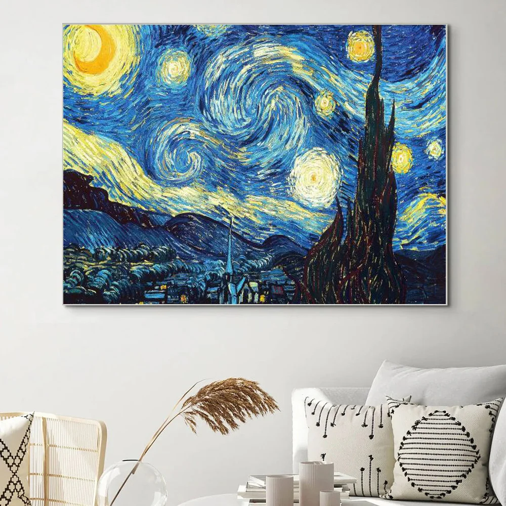 Van Gogh's Almond Blossom and Starry Night Vintage Canvas Art Wall Decor