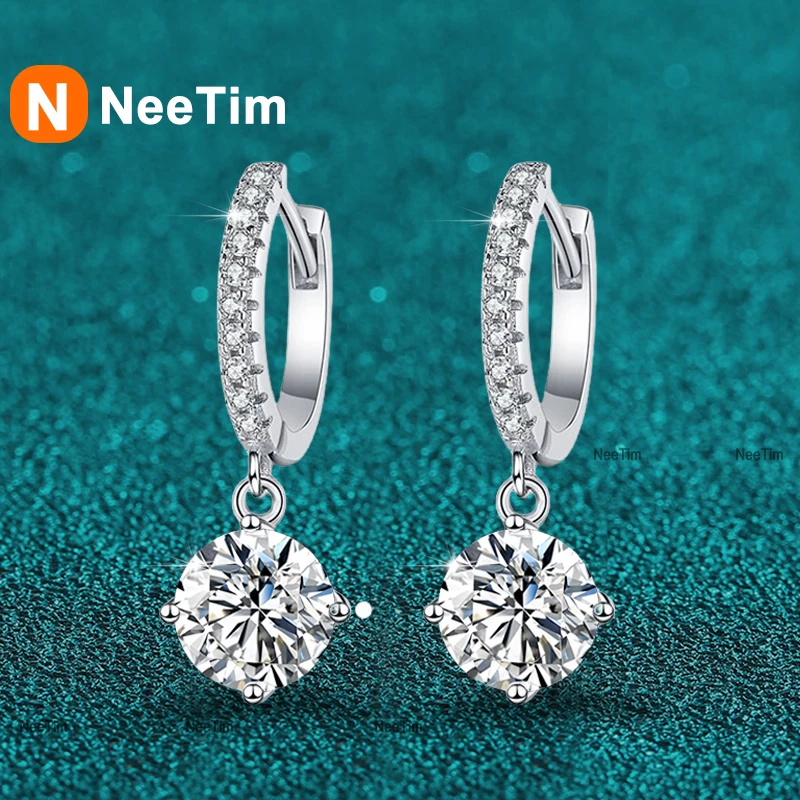 NeeTim 0.5ct 1ct S925 Sterling Silver Moissanite Drop Earrings Trendy Luxury Designer Earing for Women Gift With Certificate 1 NeeTim 0.5ct 1ct S925 Sterling Silver Moissanite Drop Earrings Trendy Luxury Designer Earing for Women Gift With Certificate