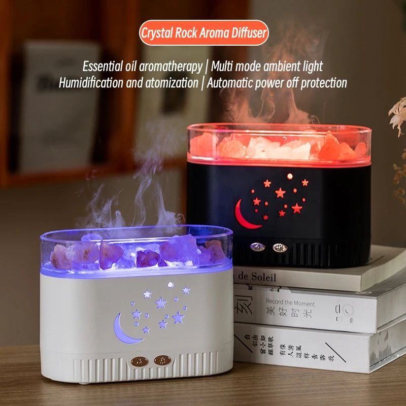 Usb Crystal Stone Fragrance Air Umidificador com Fire Flame Lamp Difusor de Óleo Essencial Elétrico Ultrassônico Casa Sal Aroma 200ml