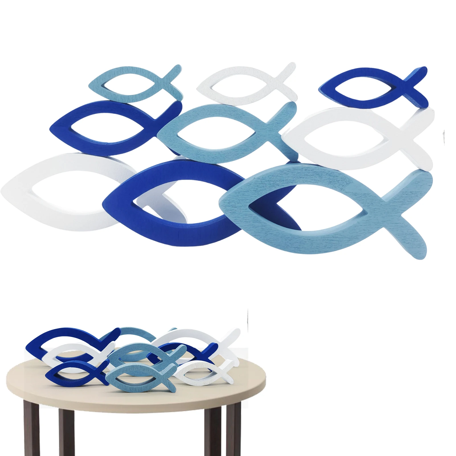 9pcs Wooden Fish Wall Decor Graduated Color Wall Decor Hand Carved