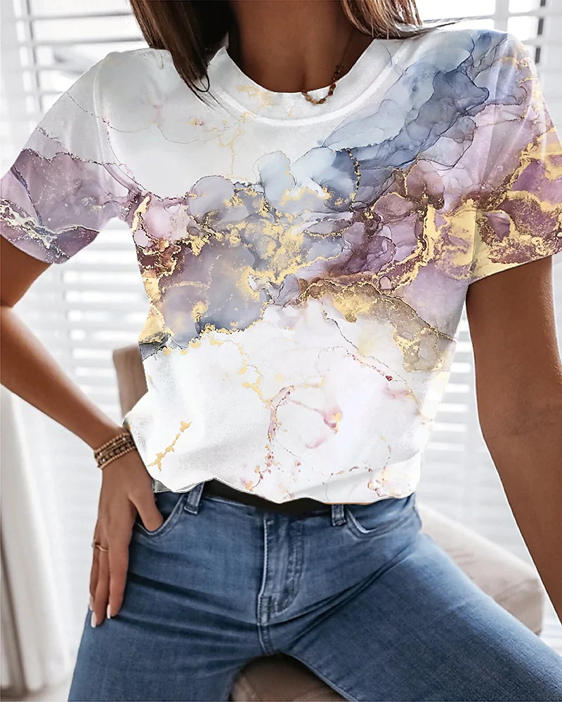 

Elegant Loose T-Shirt Woman Fashion Casual T-Shirt Temperament Short Sleeve Woman T-Shirt Holiday Weekend Top
