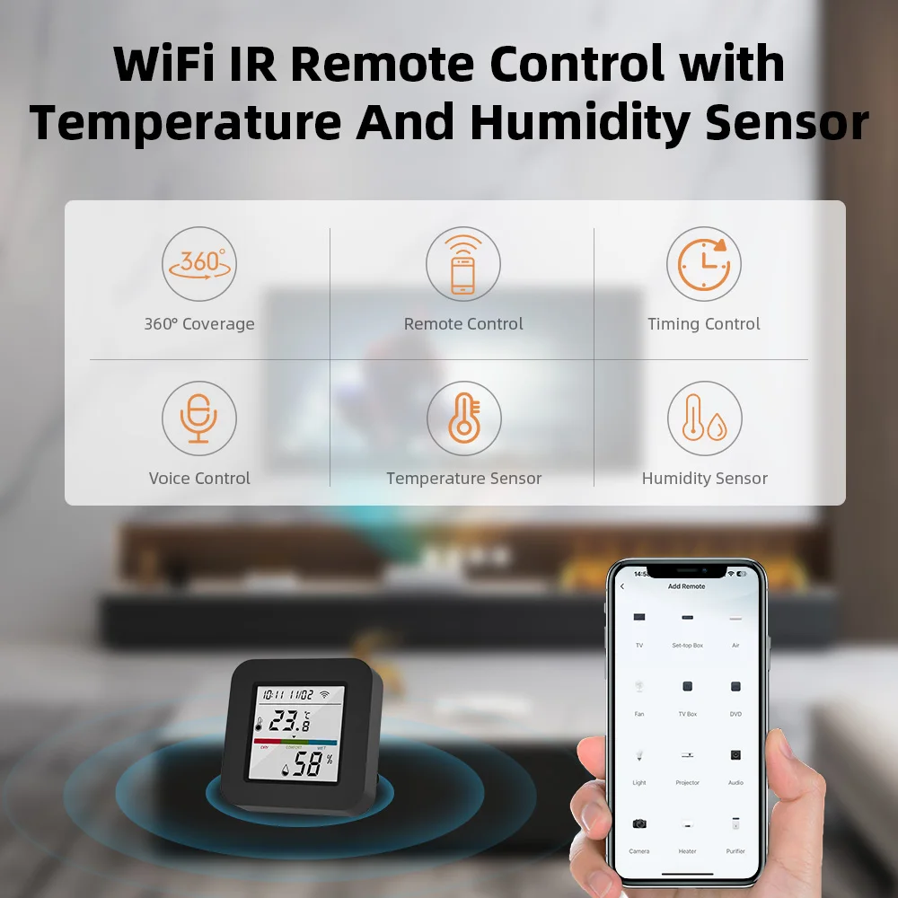 Tuya Smart Universial IR Remote Control with Temperature Humidity Sensor for TV /Air Conditioner Work with Alexa Google smart ir remote control