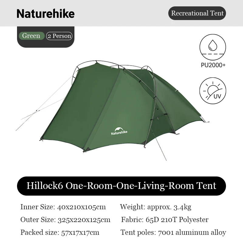 Naturehike Hillock 6 キャンプテント 2人用 防水PU2000mm UPF50+ 日よ