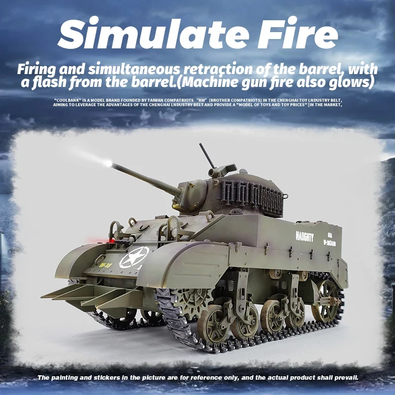 COOLBANK M5A1 U.S.A Stuart Light Tank Model 1/16 2.4G Military Vehicle Remote Control Crawler Tanks Children's Assembly Toy Gift 4