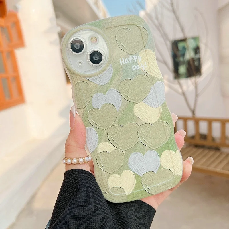 Colored Love Heart Marble Pattern Wavy TPU Phone Case Cover