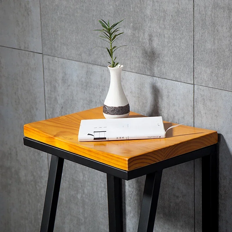 Minimalist High Foot Iron Bar Chair, Solid Wood Seating, Counter Seats, Stable Load-Bearing Restaurant Furniture, Kitchen Stools