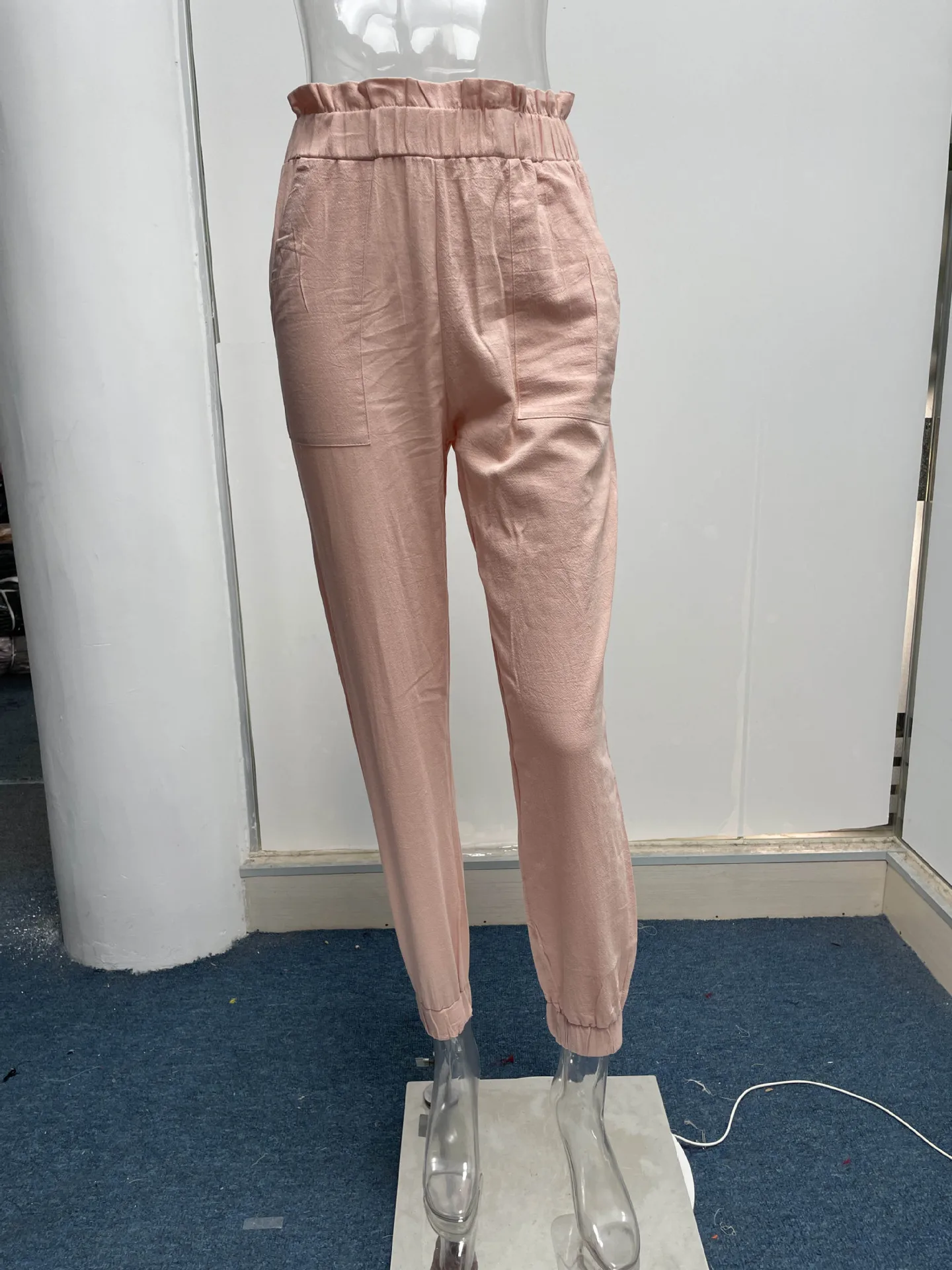Women's Pants 2023 Spring and Summer New Ruffled High Waist Pants Fashion Casual Solid Color Pencil Pants
