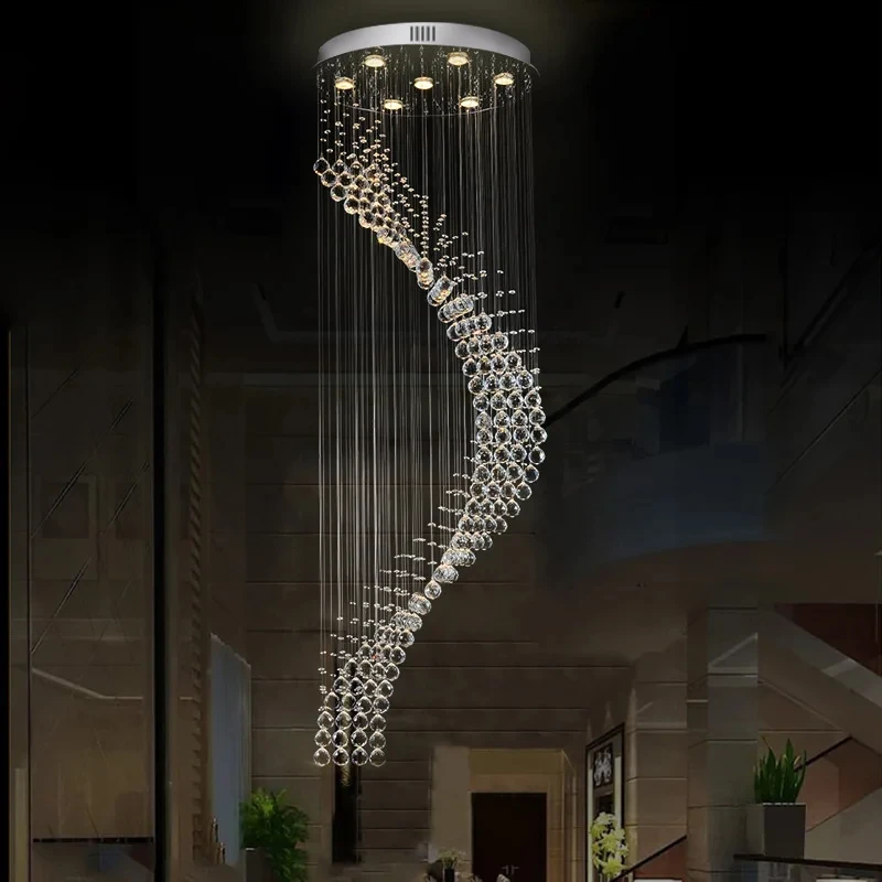 

Modern Chandelier Single Spiral Ladder LED Large Crystal Pendant Lamps Home Decoration For Lobby Hotel Living Room Attic