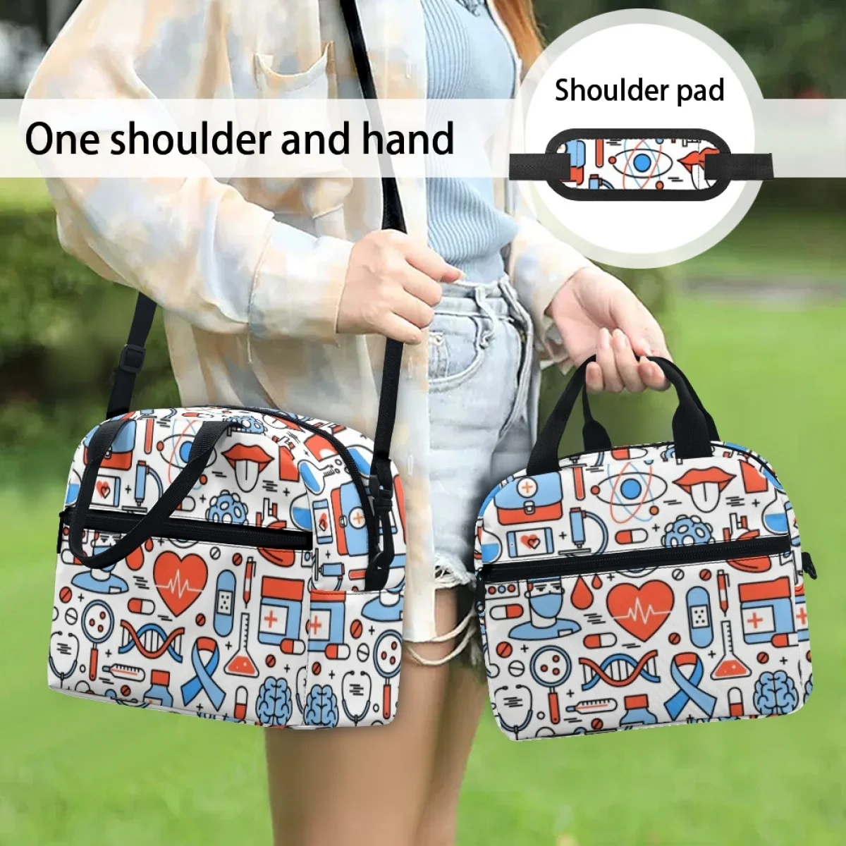 FORUDESIGNS Cartoon Medical Equipment Printing Lunch Bags For Children Practical Lightweight Convenient Multiple Pockets Women's