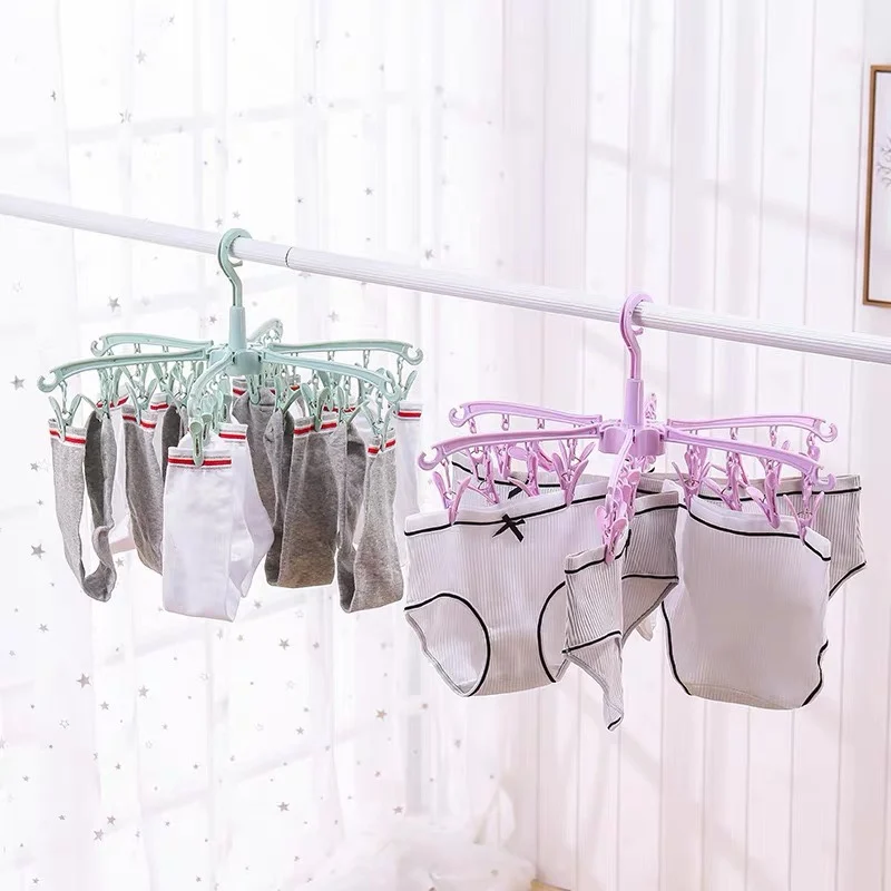 24 Clips Folding Clothes Dryer Rotatable Hanger Windproof Socks Underwear Drying Rack Home Storage Laundry Rack New Dropshipping 3