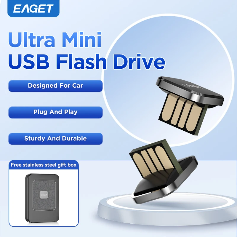 EAGET 8GB/16GB/32GB/64GB 미니 자동차 USB2.0 플래시 드라이브 - U8A, 아연 합금 소재, 플러그 앤 플레이, 스테인리스 스틸 선물 상자 포함