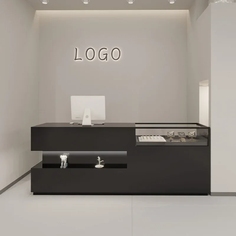 Receptionist Front Desk Salon Reception Bank Aesthetic Furniture Bureau Luxury Tempered Glass Help Vintage Office Professional
