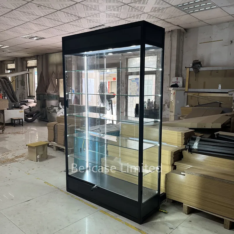 

Custom high quality smoke shop display showcase with LED light locable glass cabinet display cases for Smoke Shop