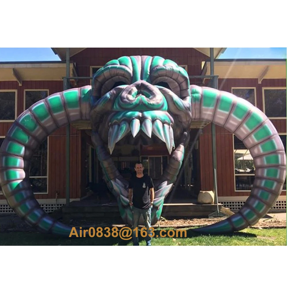 Outdoor Horned Inflatable Skull Arch Giant Airblown Hell Skull Skeleton Head Entrance Archway For Halloween Party Decoration 2