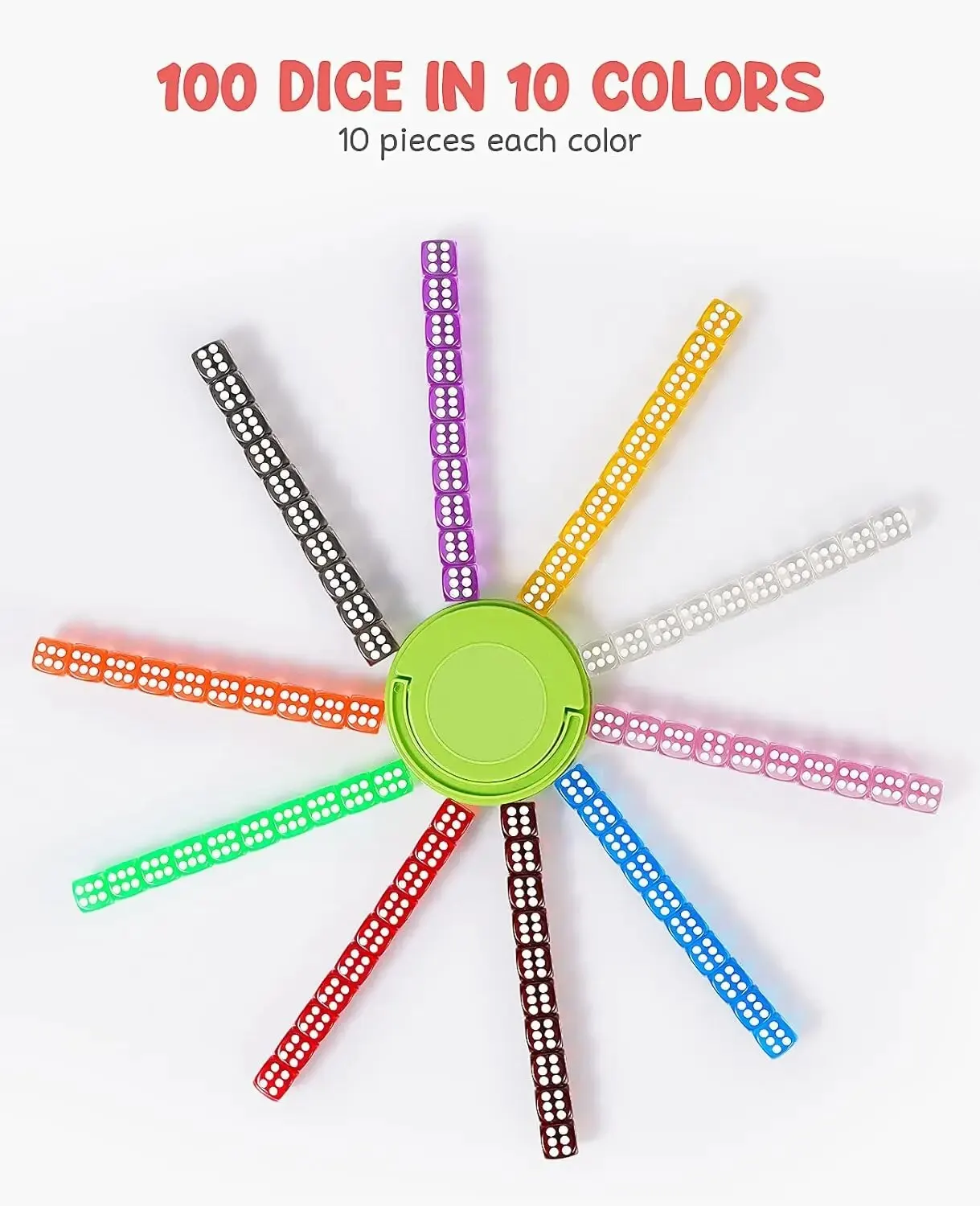 Board Games Math Toys Educational Toys 100 16mm 6 Sided Dice Set for Board Games Math Dice for Classroom with Storage Bucket 10 Colors