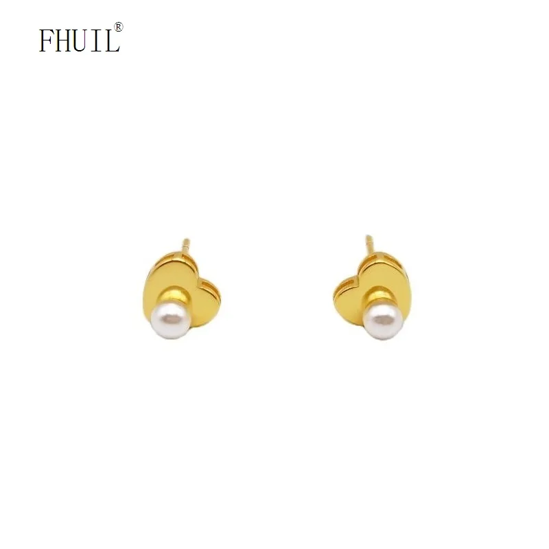 

Heart Pearl Stud Earrings For Women 2023 Trend New Luxury Gold Plated Ear Piercing Women's Fashion Jewelry Girl Gift