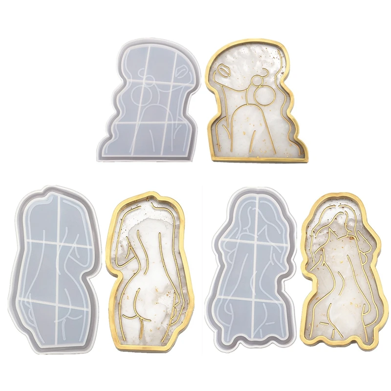 

3Pcs DIY Coaster Mold Epoxy Resin Silicone Mold Girl Model Body Abstract Plate Mirror Photography Props