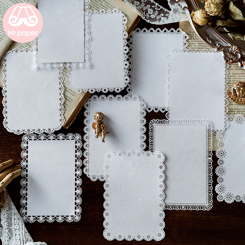 Mr.paper 8 Designs 10Pcs/lot White Lace Paper Loose Leaf Homemade White Lace Memo Pads