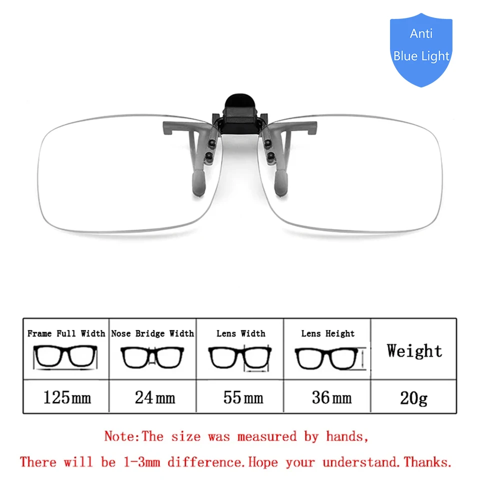 NONOR Unisex Clip on Anti Blue Light Reading Glasses Magnifier Women Men Rimless Portable Presbyopia Glasses Clips Lens