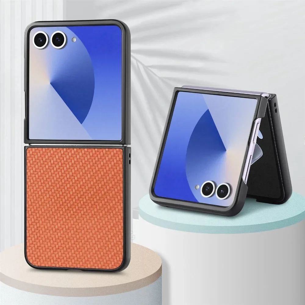 Sleek Carbon Fiber PU Leather Flip Phone Case Cover