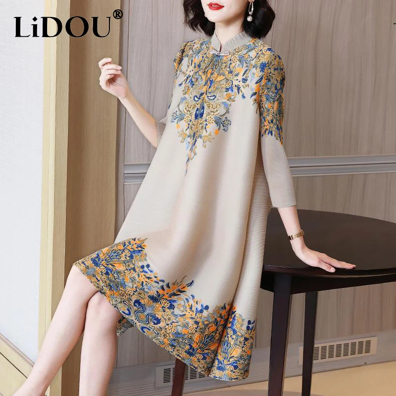 Temperament Lady Dress Print | Print Dress Floral Elegant | Print Dress ...