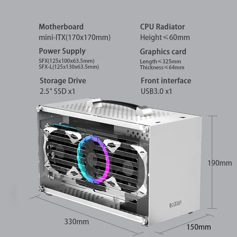 PC case pc chassis mini itx desktop case PcCooler I110 A4 Chassis Small Desktop Computer Case Support i7 12700 RTX4080 SFX PSU HTPC Mini ITX Hummingbird 2