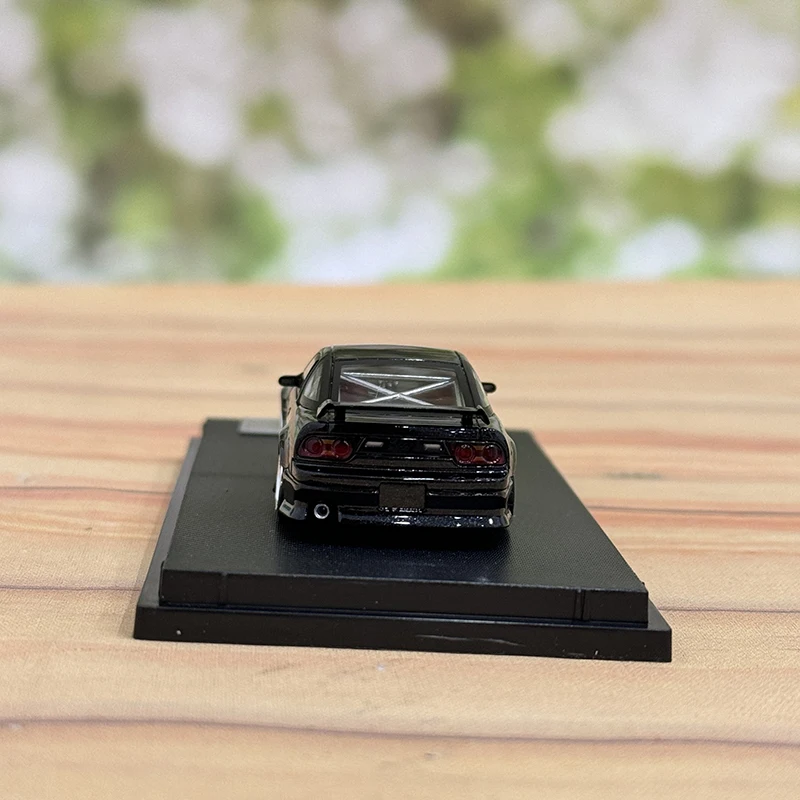 마이크로 터보 MT 180SX TPYE X 메탈 블랙 1/64 합금 자동차 모델, 가역 라이트 베어링 휠