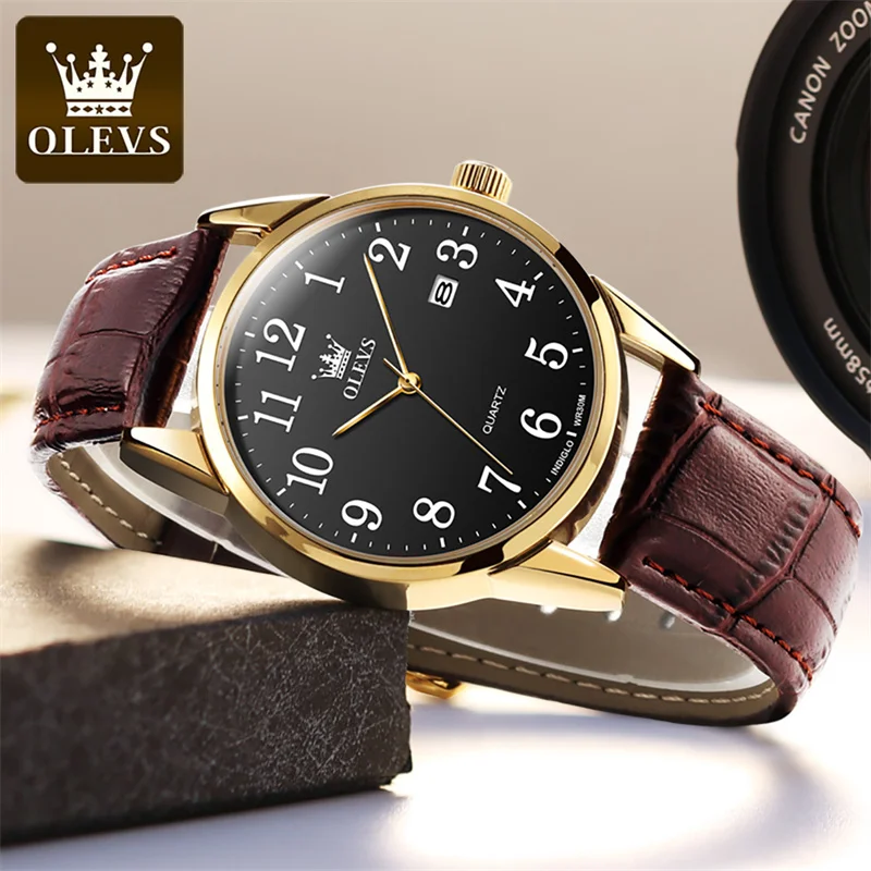 OLEVS Business Men Quartz Watch Sports Leather Strap Waterproof Date Fashion Mens Watches Top Brand Luxury Wristwtaches